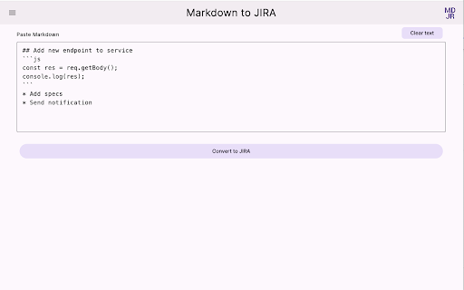 Markdown to JIRA  from Chrome web store to be run with OffiDocs Chromium online