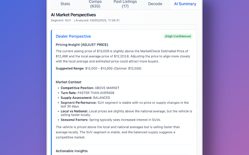 MarketCheck  from Chrome web store to be run with OffiDocs Chromium online