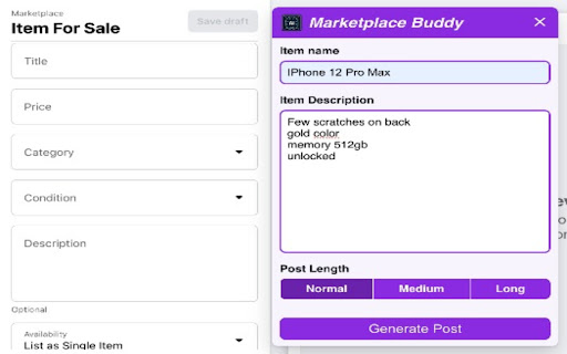 Marketplace Buddy  from Chrome web store to be run with OffiDocs Chromium online