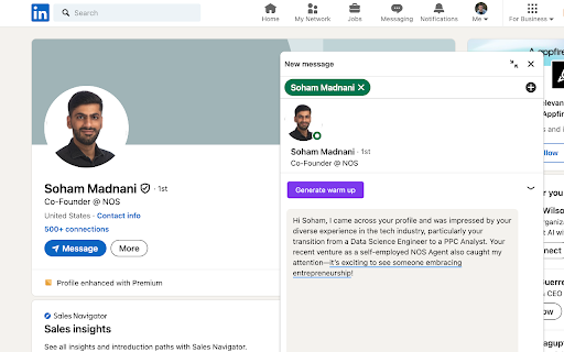 MarketSerch AI Powered LinkedIn Message Personalization  from Chrome web store to be run with OffiDocs Chromium online