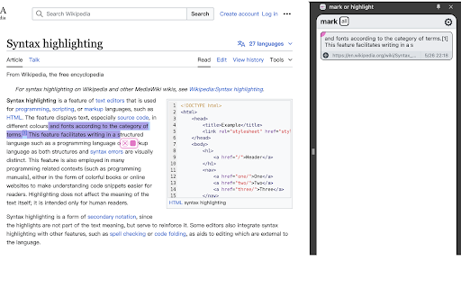 mark or highlight  from Chrome web store to be run with OffiDocs Chromium online