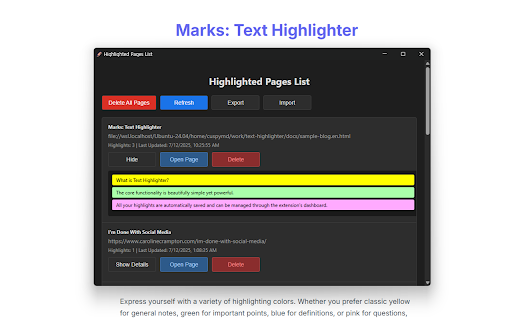 Marks: Text Highlighter  from Chrome web store to be run with OffiDocs Chromium online