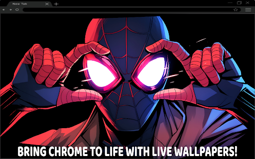 Marvel Comics Miles Morales Glowing Eyes Live Wallpaper  from Chrome web store to be run with OffiDocs Chromium online