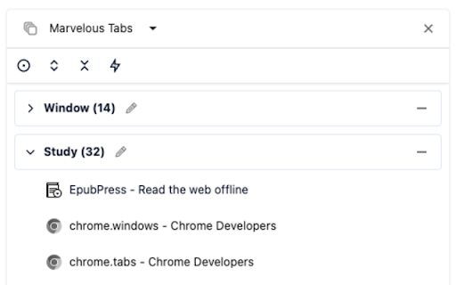 Marvelous Tabs  from Chrome web store to be run with OffiDocs Chromium online