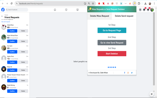 Mass friend request or send req Deletor 2024  from Chrome web store to be run with OffiDocs Chromium online
