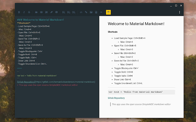 Material Markdown  from Chrome web store to be run with OffiDocs Chromium online