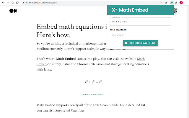 Math Embed: From LaTeX to embeddable link  from Chrome web store to be run with OffiDocs Chromium online