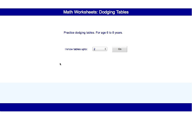 Math Worksheets Dodging Tables  from Chrome web store to be run with OffiDocs Chromium online