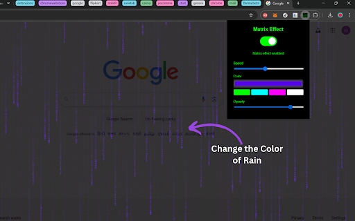 Matrix Rain Effect  from Chrome web store to be run with OffiDocs Chromium online