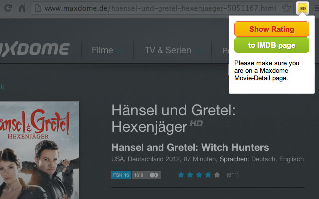 Maxdome IMDB Ratings  from Chrome web store to be run with OffiDocs Chromium online