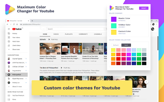 Maximum Color Changer pour Youtube de la boutique en ligne Chrome à exécuter avec OffiDocs Chromium en ligne