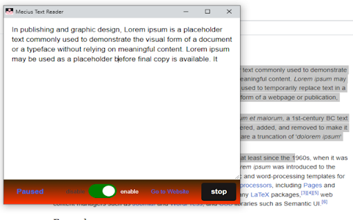 MECIUS TextReader  from Chrome web store to be run with OffiDocs Chromium online