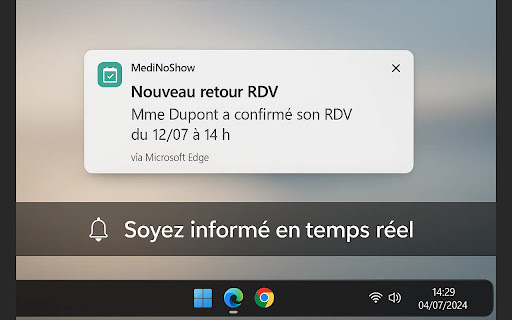 MediNoShow : Adieu aux rendez vous manqués  from Chrome web store to be run with OffiDocs Chromium online