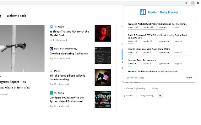 Medium Daily Tracker  from Chrome web store to be run with OffiDocs Chromium online