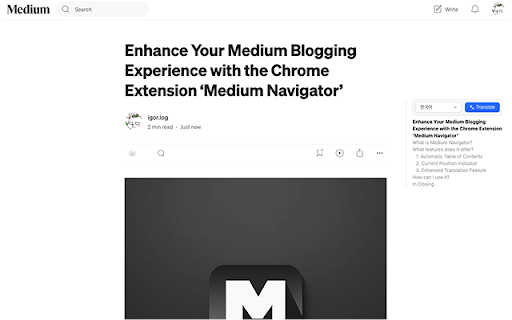 Medium Navigator  from Chrome web store to be run with OffiDocs Chromium online