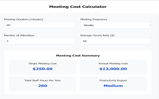 MeetingCalc  from Chrome web store to be run with OffiDocs Chromium online