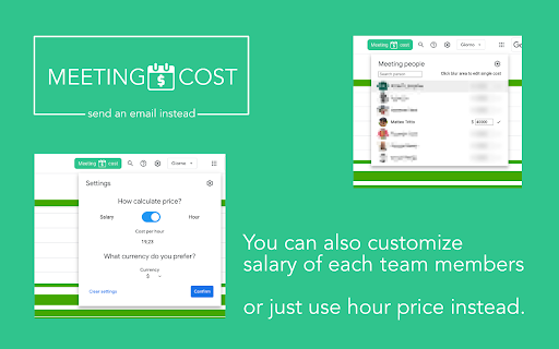 Meeting cost: Send an Email instead  from Chrome web store to be run with OffiDocs Chromium online