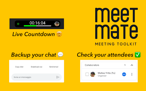 MeetMate Google Meet tookit  from Chrome web store to be run with OffiDocs Chromium online