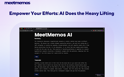 MeetMemos Summarize Meetings, Audio  Video  from Chrome web store to be run with OffiDocs Chromium online