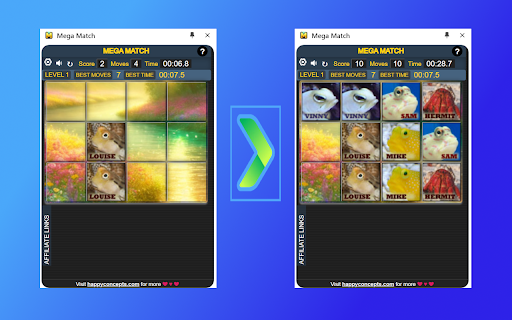Mega Match Memory Game  from Chrome web store to be run with OffiDocs Chromium online