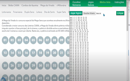 Megasena Automática  from Chrome web store to be run with OffiDocs Chromium online