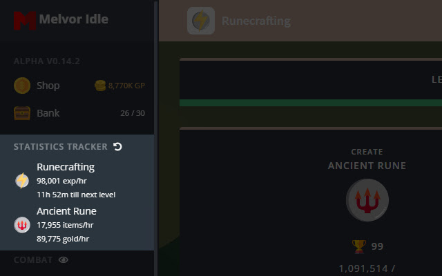 MelvorIdle StatTracker  from Chrome web store to be run with OffiDocs Chromium online