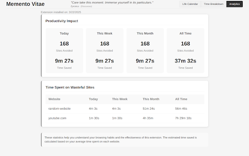 Memento Vitae Your Life in Time  from Chrome web store to be run with OffiDocs Chromium online