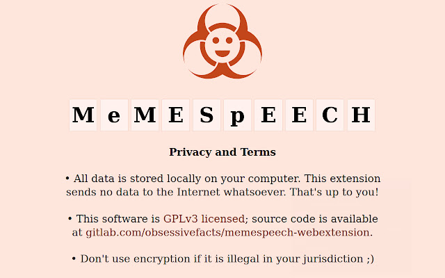 Memespeech  from Chrome web store to be run with OffiDocs Chromium online