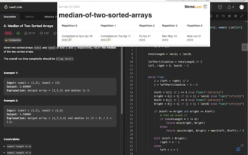 MemoLeet  from Chrome web store to be run with OffiDocs Chromium online