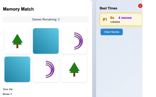 Memory Match Game Brain Training  from Chrome web store to be run with OffiDocs Chromium online