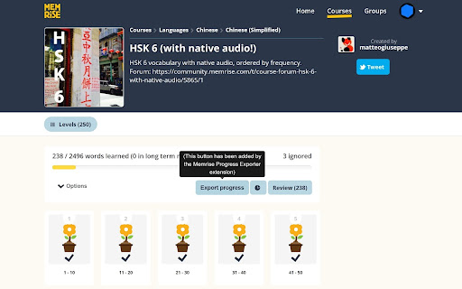 Memrise Community Course Progress Exporter  from Chrome web store to be run with OffiDocs Chromium online Memrise Community Course Progress Exporter  from Chrome web store to be run with OffiDocs Chromium online
