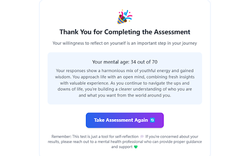 Mental Age Test  from Chrome web store to be run with OffiDocs Chromium online