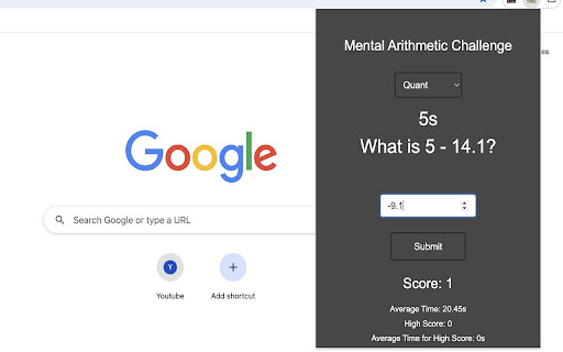 Mental Arithmetic challenge  from Chrome web store to be run with OffiDocs Chromium online