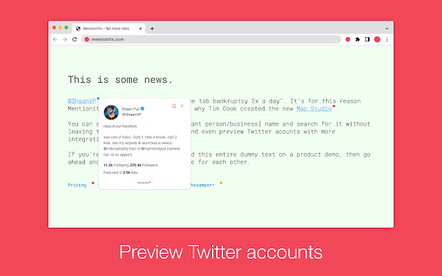 Mentionitis  from Chrome web store to be run with OffiDocs Chromium online