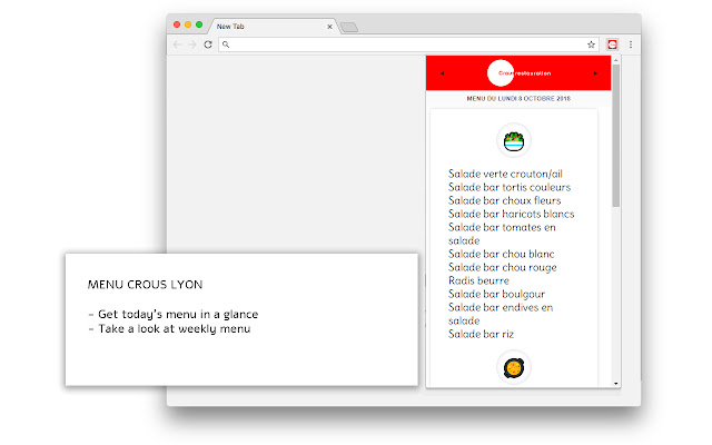 Menu Crous Lyon  from Chrome web store to be run with OffiDocs Chromium online