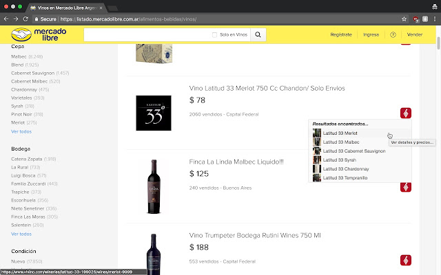 MercadoLibre Wine Explorer via Vivino  from Chrome web store to be run with OffiDocs Chromium online