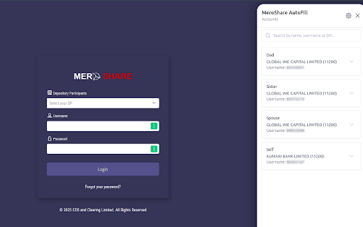 MeroShare Autofill  from Chrome web store to be run with OffiDocs Chromium online