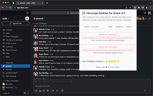 Message Deleter for Slack 3.0  from Chrome web store to be run with OffiDocs Chromium online