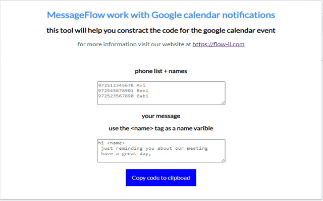 messageflow code constractor for G calendar  from Chrome web store to be run with OffiDocs Chromium online