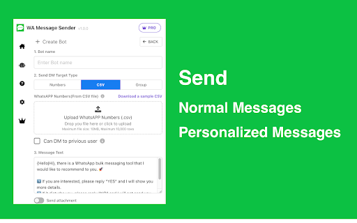 Message Sender Web Sender  from Chrome web store to be run with OffiDocs Chromium online