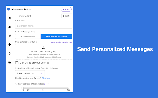 Messenger Bot Automate Message Sender  from Chrome web store to be run with OffiDocs Chromium online