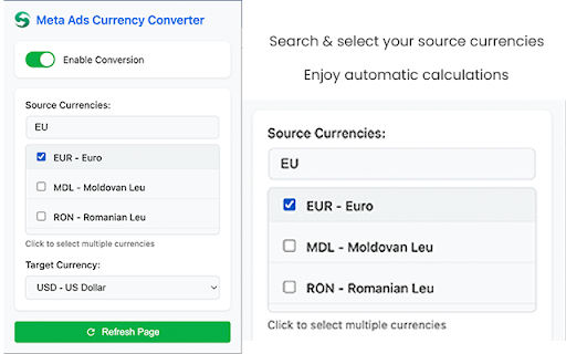 Meta Ads Currency Converter  from Chrome web store to be run with OffiDocs Chromium online