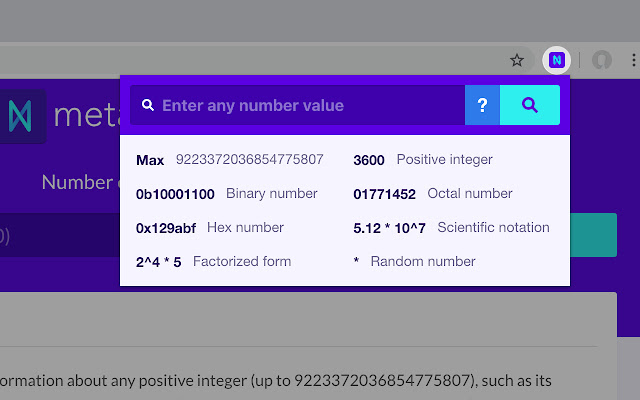 MetaNumbers Number Encyclopedia  from Chrome web store to be run with OffiDocs Chromium online