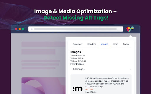 Meta SEO Analyzer Semdash  from Chrome web store to be run with OffiDocs Chromium online