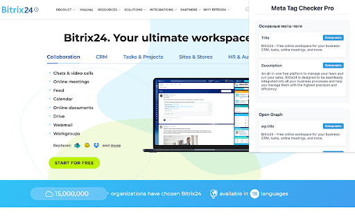 Meta Tag Checker Pro  from Chrome web store to be run with OffiDocs Chromium online
