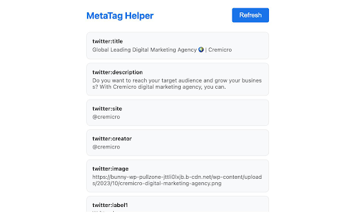 MetaTag Helper  from Chrome web store to be run with OffiDocs Chromium online