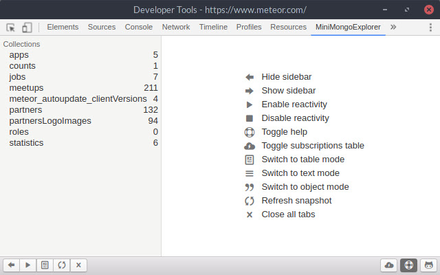 Meteor MiniMongo Explorer  from Chrome web store to be run with OffiDocs Chromium online