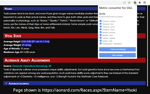 Metric converter for Starfinder  from Chrome web store to be run with OffiDocs Chromium online