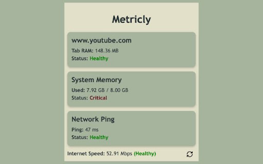 Metricly RAM  Ping Monitor  from Chrome web store to be run with OffiDocs Chromium online