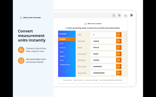Metric Unit Converter  from Chrome web store to be run with OffiDocs Chromium online